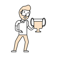 Man with trophy cup cartoon