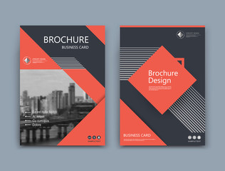Abstract a4 brochure cover design. Template for banner text, ad business card, title sheet model set, info flyer font. Patch vector front page art with urban city river bridge. Red, black figures icon