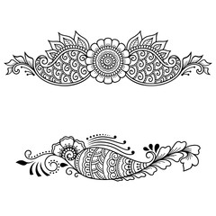 Henna tattoo flower template. Mehndi style. Set of ornamental patterns in the oriental style.