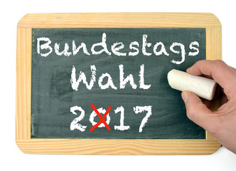 Bundestagswahl 2017 Hand schreibt auf Kreidetafel