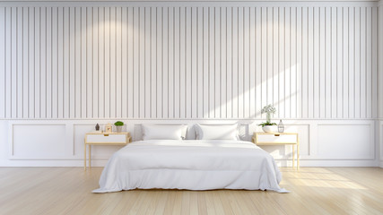 Minimalist and scandinavian Style , cozy Bedroom Interior, white room ,3d render