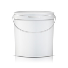 Realistic Bucket Vector. Template Bucket Container. Product Packaging Design For Food, Foodstuff, Paints. Isolated