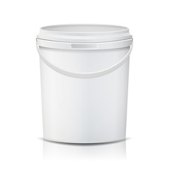 Plastic Bucket Vector. Realistic. White Empty. Container For Paint Or Food. Isolated On White Illustration