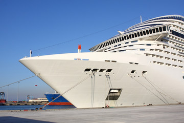 A huge cruise ship at the port quay
