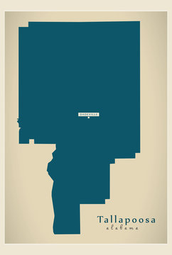 Modern Map - Tallapoosa Alabama County USA Illustration