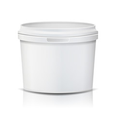 Plastic Bucket Vector. Realistic. Empty Clean. White Plastic Bucket For Dessert, Yogurt, Ice Cream, Sour Sream. Isolated On White Background Illustration