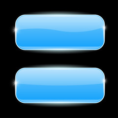 Blue glass buttons with reflection on black background