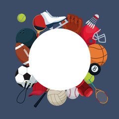 color background with circular frame and icons elements sport around vector illustration
