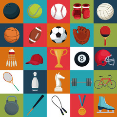 colorful square background with set collection elements sport