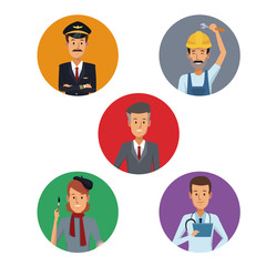white background with colorful circular frame icons group male people of different professions vector illustration