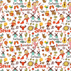 Seamless background with symbols of Spain