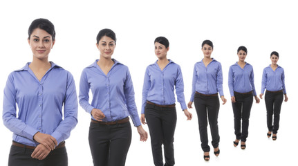 Obraz premium Multiple image of well-dressed businesswoman against white background