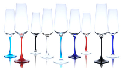 Many isolated champagne glasses with reflection