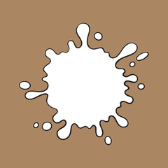 Splash of liquid, realistic hand drawn, top view sketch style vector illustration isolated on brown background. Hand drawn liquid splash, background detail