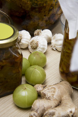 Raw garlic , ginger and gooseberry 