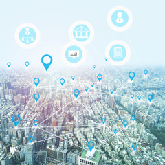 City with connection line concept , technology conceptual, internet globalization for business