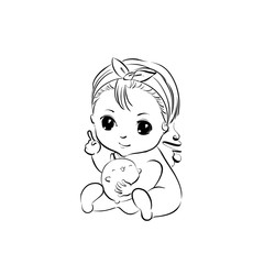 Baby girl with doll line art