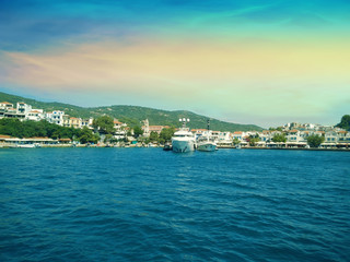 Fototapeta premium Coast of Skiathos town. Skiathos island, Sporades archipelago. Greece.
