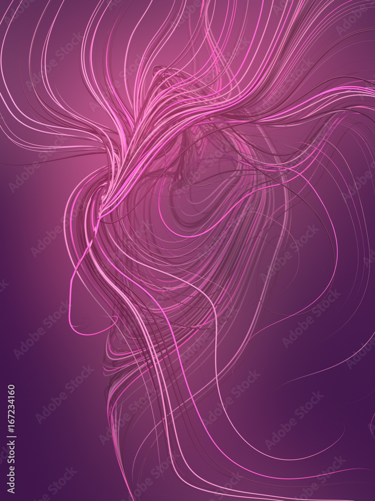 Poster interlacing abstract pink curves. 3d rendering