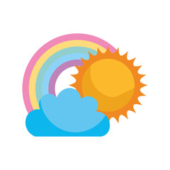 Beautiful fantasy cloud with sun and rainbows vector illustration design