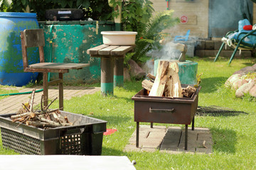 Cooking dinner on the fire. Barbecue