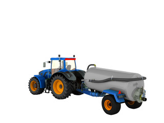 Tractor blue with a barrel of gray 3d render on a white background no shadow