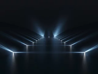Futuristic dark podium with light and reflection background