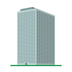 A modern high-rise building on a white background. View of the building from the bottom. Isometric vector illustration.
