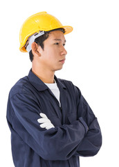 Young worker standing with arm crossed