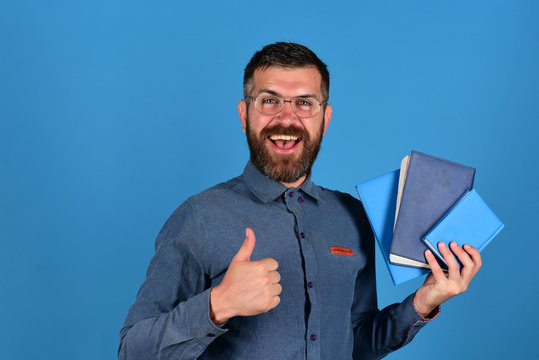 Knowledge and scheduling concept. Textbooks in blue color