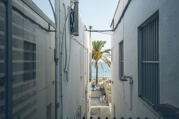 beautiful view to the beach from a city at mallorca