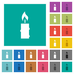 Burning candle with melting wax square flat multi colored icons