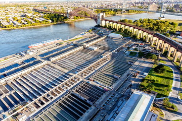 Aerial view of Wards Island Wastewater Treatment Plant in New York City