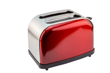 Bright red shiny retro toaster isolated on white
