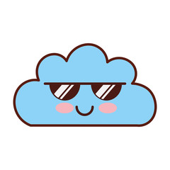 Beautiful fantasy cloud with sunglasses kawaii character vector illustration design