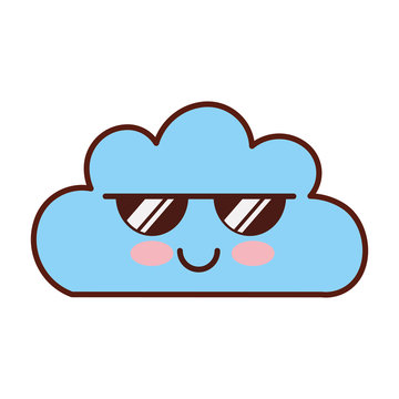 Beautiful fantasy cloud with sunglasses kawaii character vector illustration design