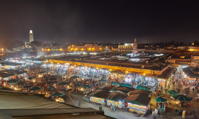 Obraz premium view of Djemaa el Fna, a square and market place in Marrakesh's medina quarter
