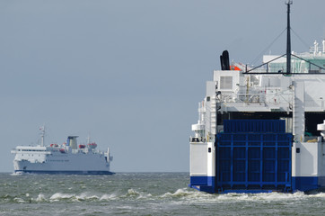 TWO PASSENGER-CAR FERRIES - Meeting of ships at sea © Wojciech Wrzesień