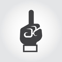 Black flat hand icon with finger pointing up. Attention, information, idea, firstly concept. Label for site interfaces, mobile apps, games and other projects. Vector illustration