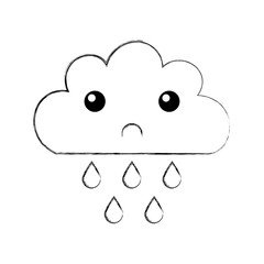 Beautiful fantasy cloud with rain drops kawaii character vector illustration design