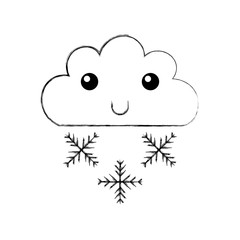 Beautiful fantasy cloud with snowflakes kawaii character vector illustration design