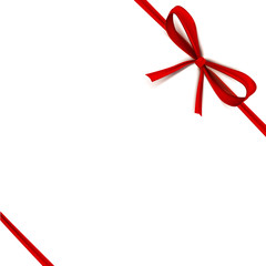 luxury thin gift bow with red knot or ribbon and space frame for text, gift wrapping template for banner, poster design.
