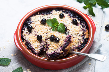 Homemade black currant crumble pie.