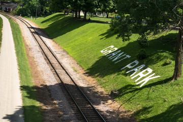 Old rail road in Galena on a bright day