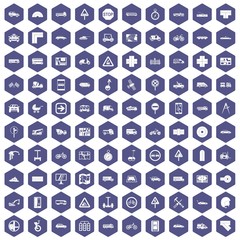 100 location icons hexagon purple