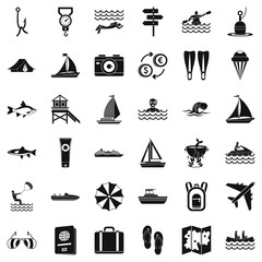 Water in summer icons set, simple style