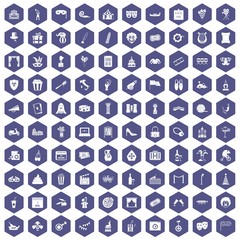 Fototapeta na wymiar 100 mask icons hexagon purple
