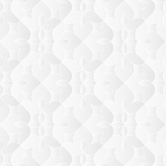 Neutral white texture. Ornamental floral background with 3d folded paper effect. Vector seamless repeating pattern.