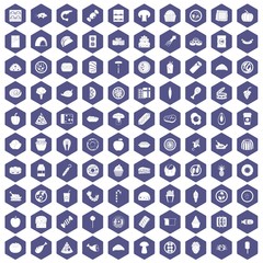 100 meal icons hexagon purple