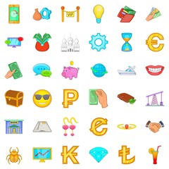 Treasure icons set, cartoon style